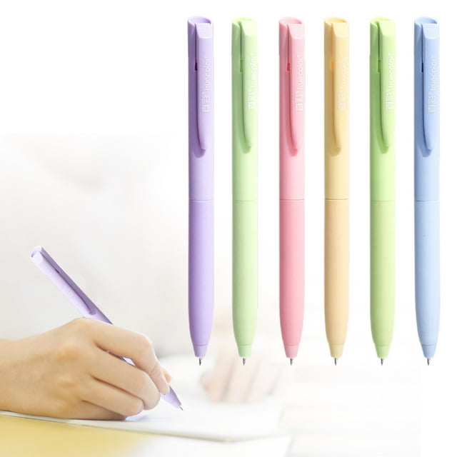 Meiiso Colored Gel Pen Macaron Pencil Curler, Colored Gel Pens for Note Taking 6Pcs Gel Pens Colored Ink & No Smear Retractable