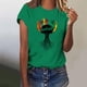thumbnail image 2 of Tops de Manga Corta para las Mujeres de Ajuste Suelto, Día de la Independencia Negro Impreso, Cuello Redondo Suelto Superior, 2 of 4
