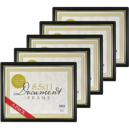 8.5x11 Document Frame, Black with Gold Trim, Set of 5