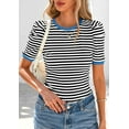 thumbnail image 4 of PRETTYGARDEN Women's Summer Puff Sleeve Tops Casual Ribbed Knit Crop Top Color Block Trendy Crewneck Striped Shirts, 4 of 10