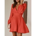 thumbnail image 2 of GXFC Women Cocktail Mini Dress Long Sleeve Deep V Neck A-Line Short Dress, 2 of 7