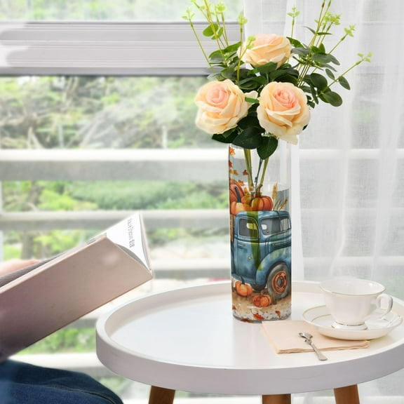 Autumn Truck Pumpkins Flower Vase Decorative Vases for Flowers Home Decor for Centerpieces Entryway Shelf Living Room