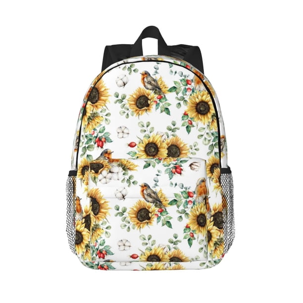 Easygdp Sunflowers Leaves And Birds Mochila Ligera de 15 Pulgadas para Estudiantes, Mochila Cómoda para la Escuela y Viajes, Correas Ajustables