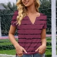 thumbnail image 6 of XPMWRP Womens V Neck Snap Button Shirts Short Sleeve Striped Print Tunic Tops Lightweight Loose Casual Summer Blouses Wine XL, 6 of 6