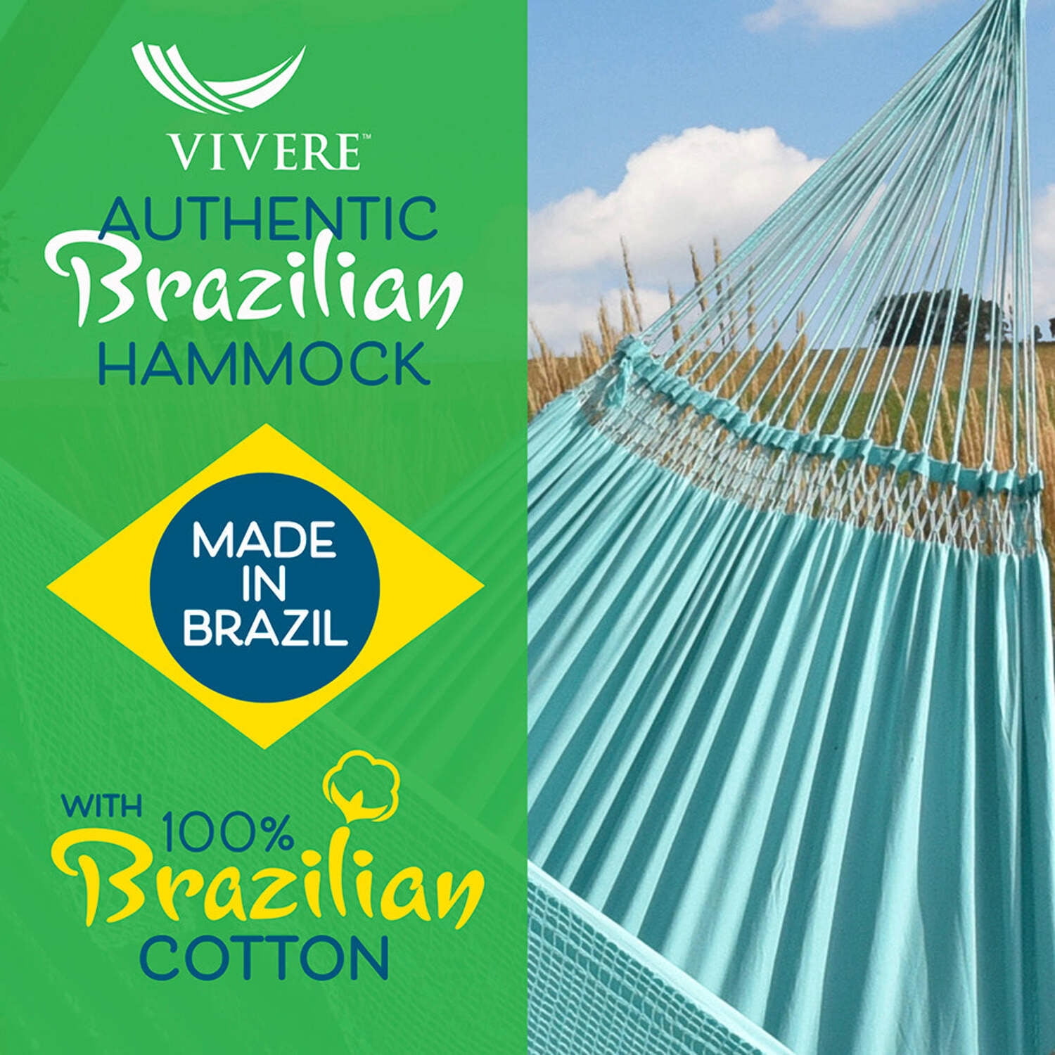 Vivere Authentic Brazilian Double 2-Person Hammock, Copacabana