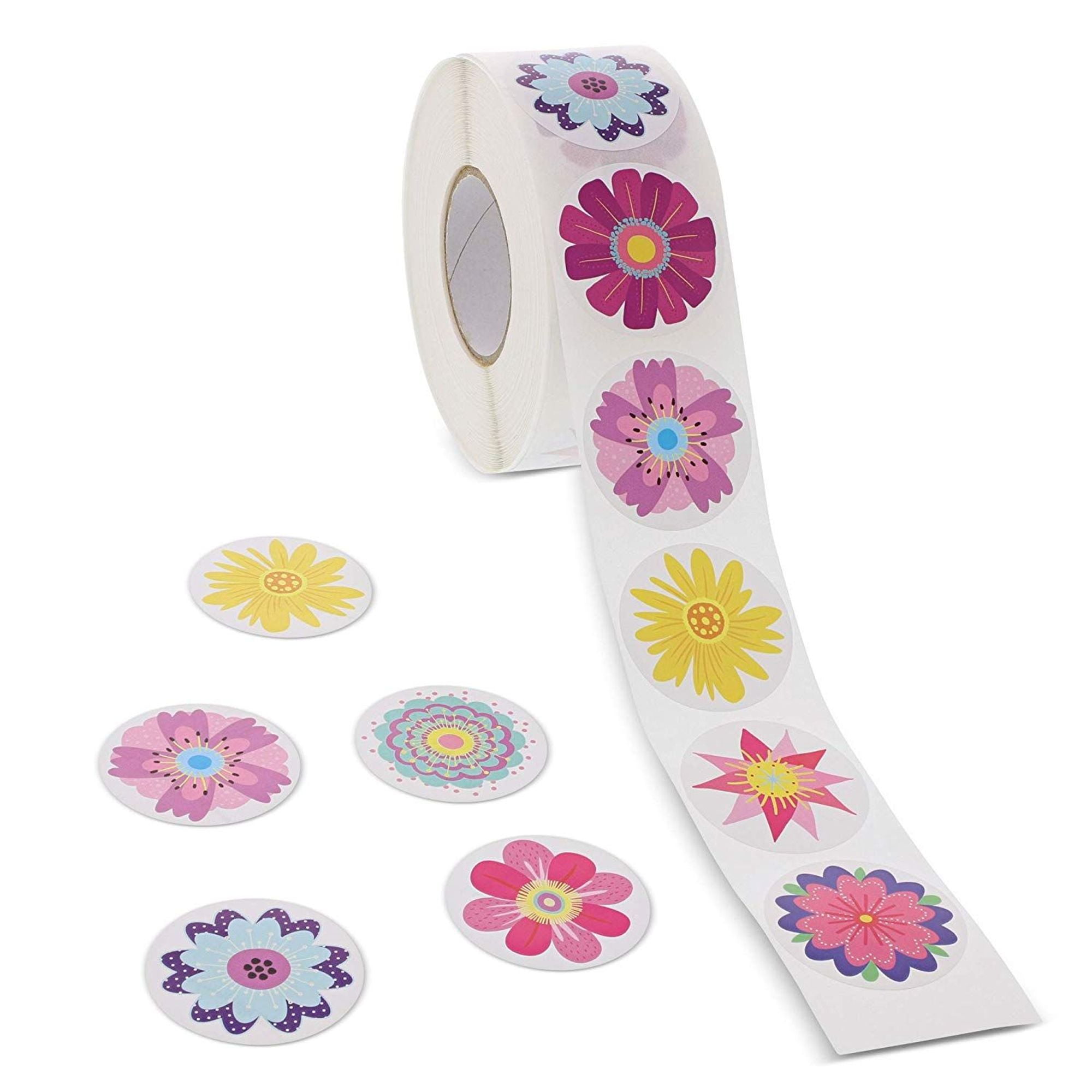1000 Count Flower Stickers Label, 1.5 inch, 8 Designs Colorful Flower