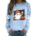 thumbnail image 3 of WEIWEN Halloween Sweaters for Women 2026 Cute Ghost Drinking Coffee Pumpkin Halloween Sweatshirts for Women Long Sleeve Shirts Women's Clothing Fall Outfits Sky Blue, M, 3 of 5