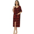 thumbnail image 3 of Buffalo Plaid Robe for Women - Medium Length Luxury Holiday Kimono Women's Nightgown Bathrobe with Pockets 3/4 Sleeve Pajamas Dress,Red S-2XL, 3 of 7