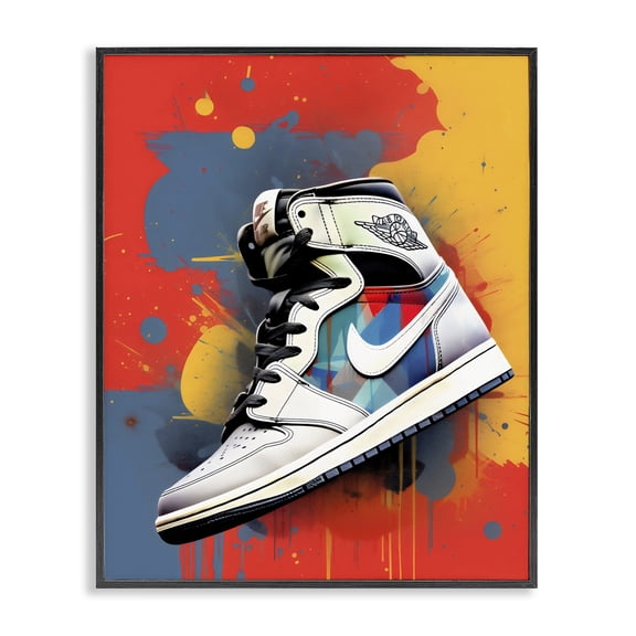 Stupell Industries Shoe With Colorblock Background Black Framed Giclee Art, design by Creative Studio