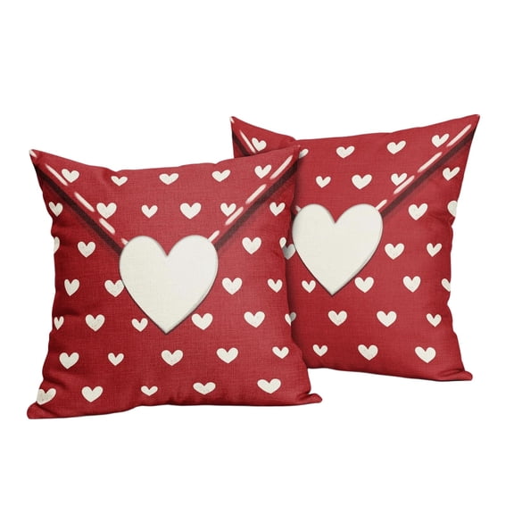 Valentines Day Pillow Covers 16x16 Inch Set of 2 White Heart Red Envelope Cotton Linen Decorative Throw Pillow Case Holiday Print Cushion Covers for Bedroom Sofa Living Room Chair Home Decor