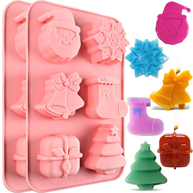 Moldes navideños de silicona para jabón SIQINZONGWA, paquete de 2, 6 formas