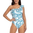 thumbnail image 4 of Daiia Blue Snake Women's One Piece Swimsuits Personalized One Shoulder Swimwear Asymmetric Ruffle Bathing Suits-Small, 4 of 8