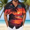 thumbnail image 1 of Ceisia Men's Crimson Flame Hut Coconut Shadow Print Short Sleeve Button Down Hawaiian Shirt With Chest Pocket Multicolor XXXXL Gifts, 1 of 6