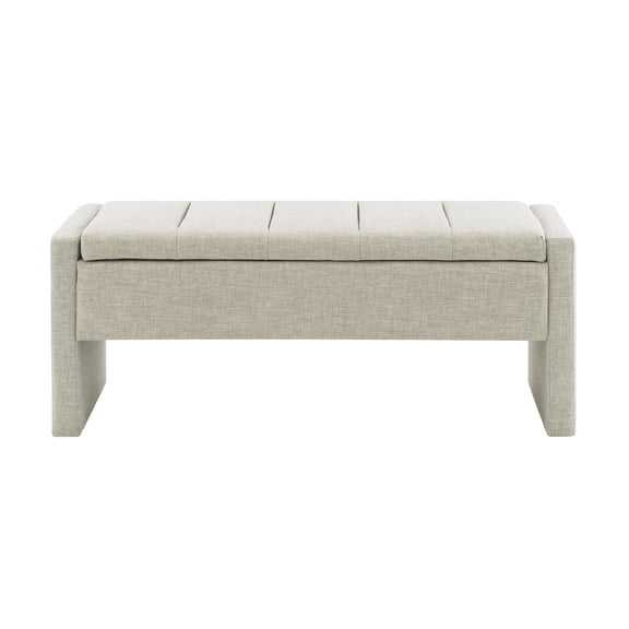 Light Grey Linen Fabric Flip Top Storage Bench Plywood Frame Multi Purpose Entry Bedroom Ottoman Bench