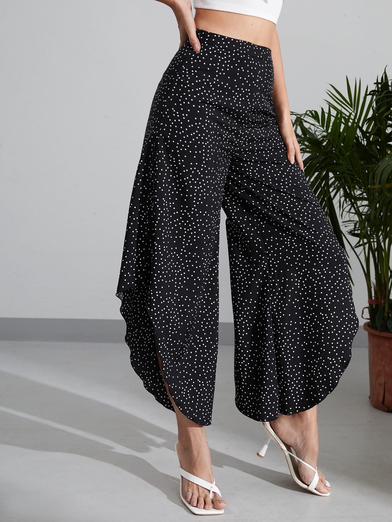 Black Boho Women's High Waist Polka Dot 
