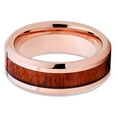 thumbnail image 2 of 8mm Rose Gold Tungsten Ring Koa Wood Tungsten Rung Tungsten Wedding Band Beveled Comfort Fit, 2 of 3