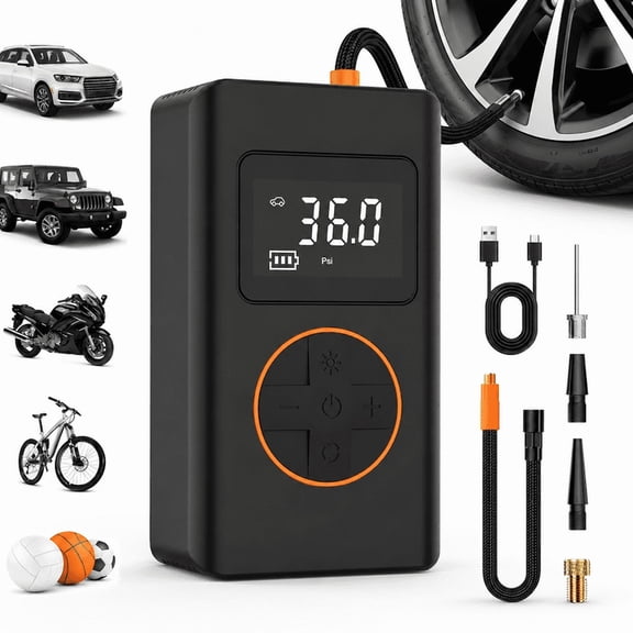 Tire Inflator Portable Air Compressor, Cordless Mini Bike Pump with Digital Display, 150 PSI Car Tire Air Pump with LED Light and Pressure Gauge for Auto, Motorcycles, Bikes, Balls