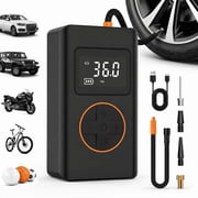 Tire Inflator Portable Air Compressor, Cordless Mini Bike Pump with Digital Display, 150 PSI Car Tire Air Pump with LED Light and Pressure Gauge for Auto, Motorcycles, Bikes, Balls