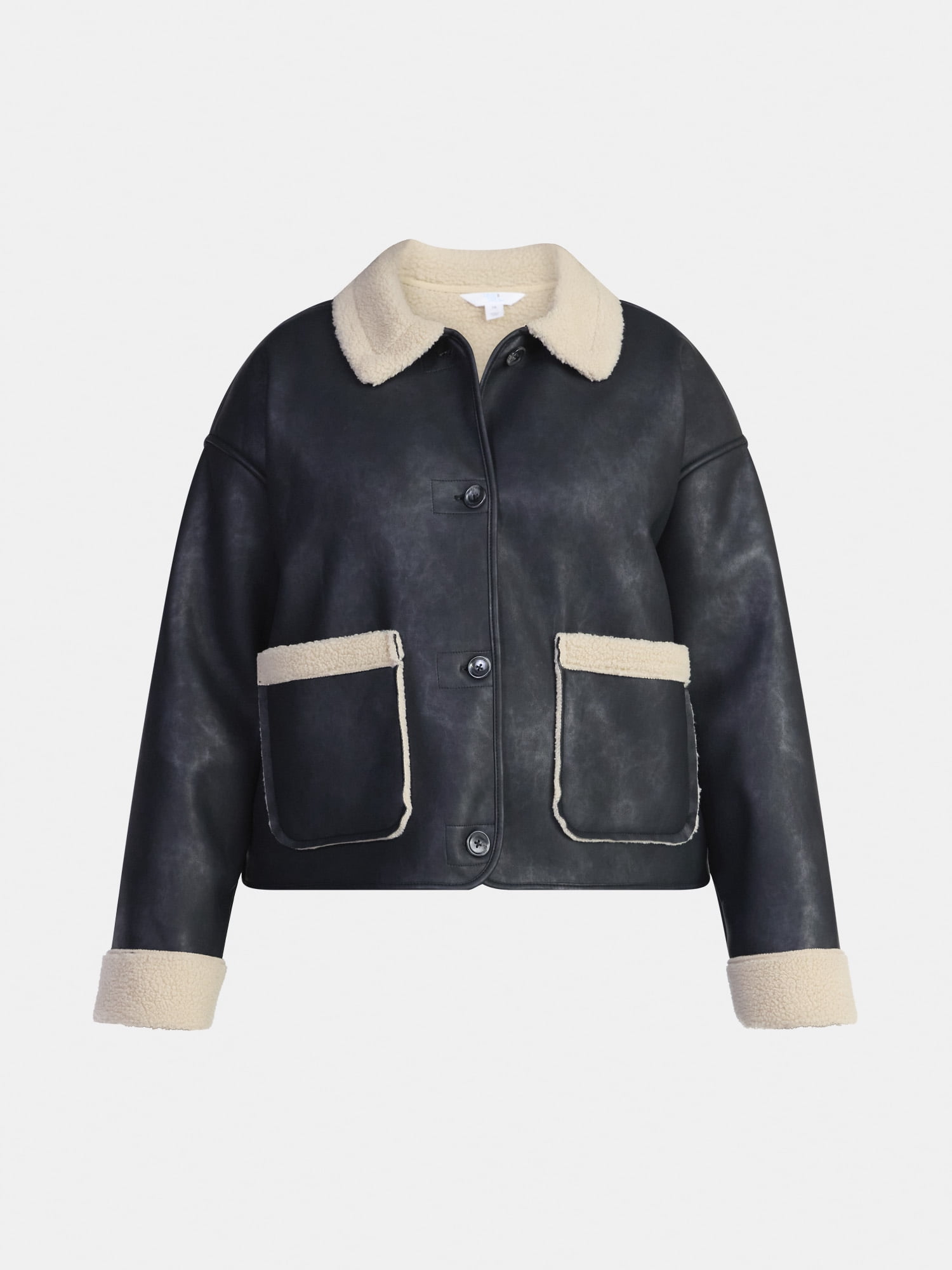 Time and Tru Women's and Women's Plus Bonded Faux Shearling Jacket, Sizes XS-2X