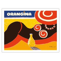 Orangina Sparkling Soda - Beach Bikini Ad - Vintage Advertising Poster by Bernard Villemot c.1984 - Fine Art Matte Paper Print (Unframed) 20x26in