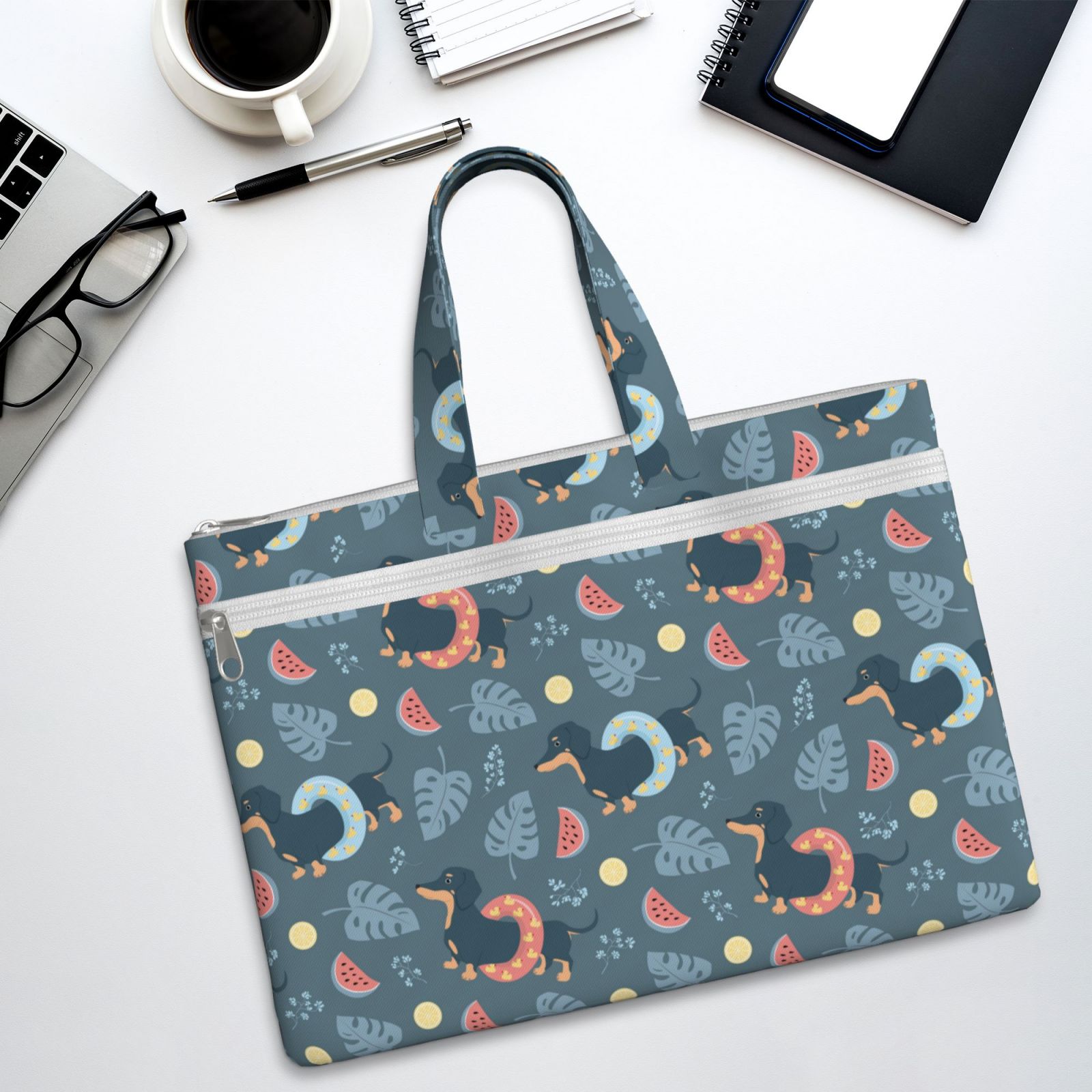 Kdxio Watermelons Dachshunds File Tote Document Bag Business Briefcase Bag Document Organizer Tote Briefcase for Letter A4 Files Business Teacher Office Bag