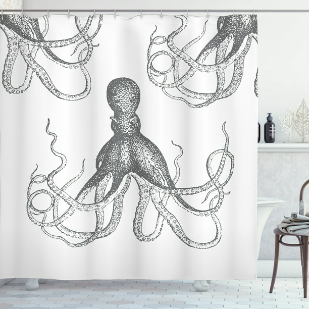 Shower Curtain Extra Long 84 Inch, Octopus Garden Shower Curtains
