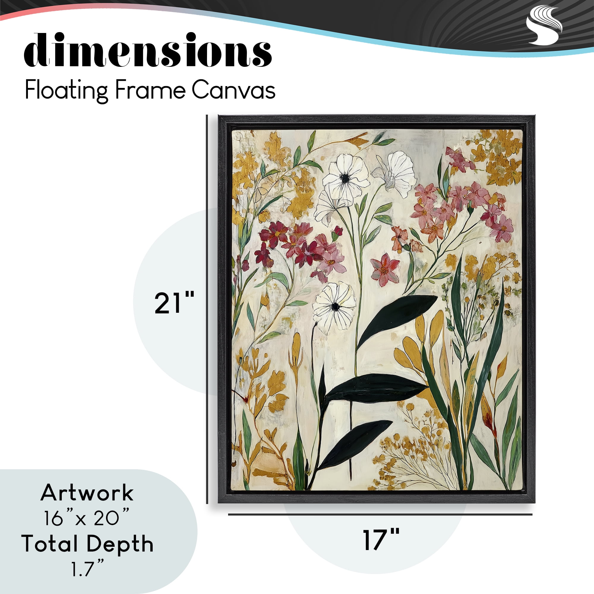 Vintage Playful Botanicals Black Framed Floater Canvas Wall Art, design by Annabelle Hall