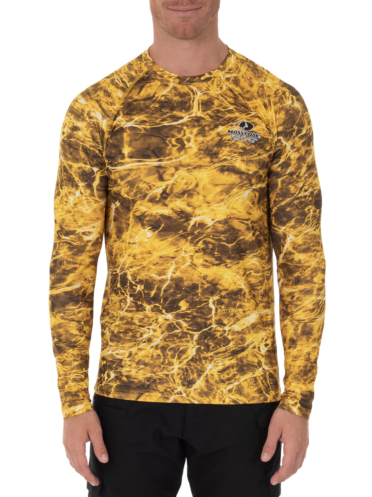 Mossy Oak Men's Insect Repellent Long Sleeve Performance Camo Fishing Tee with Gaiter, Size M-3XL