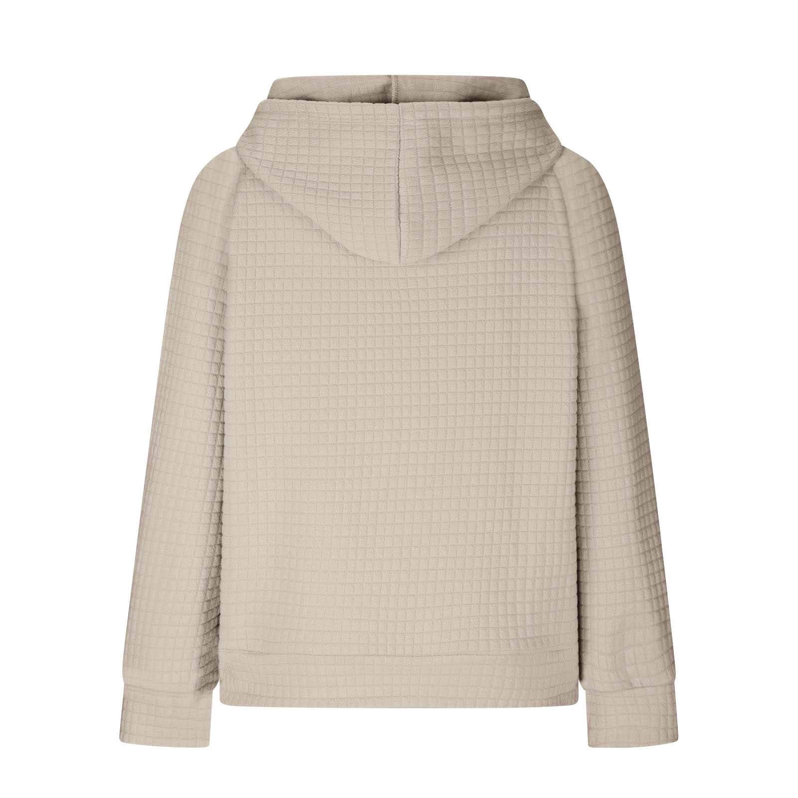 SZJXBUY Waffle Knit Hoodies For Women,Hoodies for Women Casual Pullover Waffle Long Sleeve Drawstring Hooded Sweatshirt with Pocket 2024 Beige,S