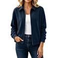 thumbnail image 3 of Horkkom Suede Jacket Women Winter Zip Up Cropped Jacket Casual Trendy Lapal Jacket S, 3 of 7