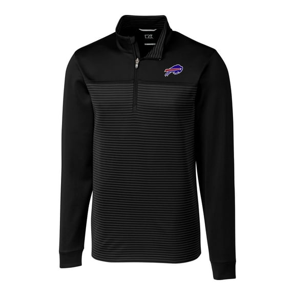 Men's Cutter & Buck Black Buffalo Bills Big & Tall Traverse Stripe Quarter-Zip Pullover Jacket