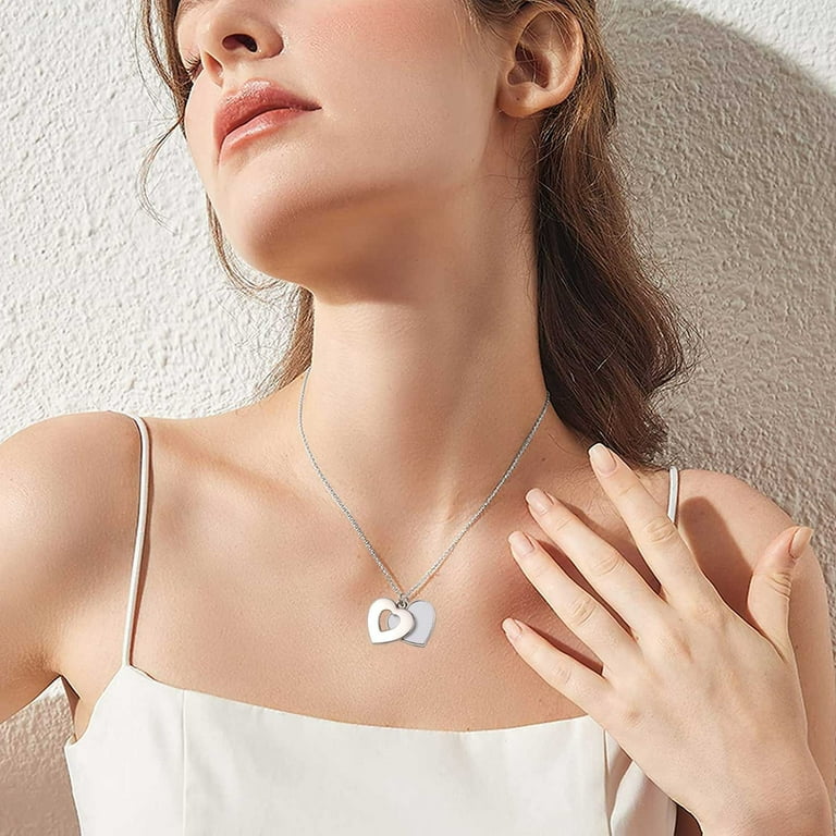 Women Necklace Valentine's Day Necklace Fashion Necklace Heart Shape Love  Sublimation Necklace Heat Transfer Heart Hollow Necklace Flat Chain Heart