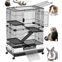 X-Large Deluxe 43” 4-Story Indoor/Outdoor Rabbit Bunny Guinea Pig Hutch Chinchilla Ferret Hedgehog Home Cage Paw Safe Solid Platform Ladder Bottom Mesh Floor Easy Slide Out Washable Tray