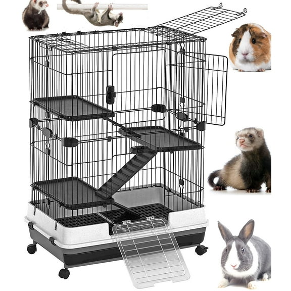 X-Large Deluxe 43” 4-Story Indoor/Outdoor Rabbit Bunny Guinea Pig Hutch Chinchilla Ferret Hedgehog Home Cage Paw Safe Solid Platform Ladder Bottom Mesh Floor Easy Slide Out Washable Tray