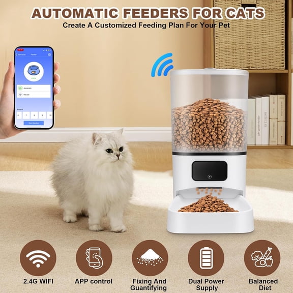 6L Automatic Cat Feeder for 2 Cats with Smart APP Control and Dual Bowls