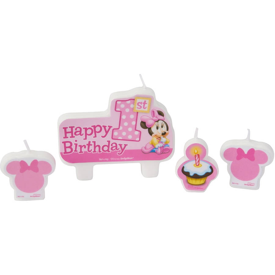 Baby Minnie Mouse 1st Birthday Mini Molded Candles 4ct Party Cake Decoration 