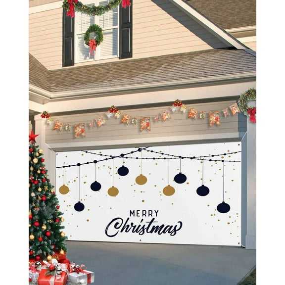Garage Door Banner Cover 6 x 13 ft, Merry Christmas Simple Xmas Ball Christmas Garage Door Decorations Holiday Christmas Backdrop Decor for Winter New Year Xmas Party
