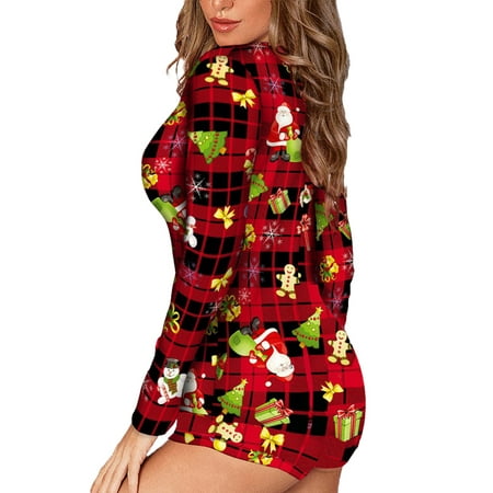 

Ma&Baby Christmas Long Sleeve Romper for Women Onesies Jumpsuit Romper One-Piece Pajamas Bodysuit