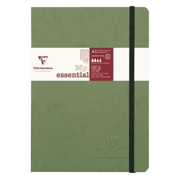 Clairefontaine "My Essential" Bound Paginated Notebook - 96 Ruled Sheets - 6 x 8 1/4 - Green