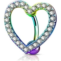 OUFER Heart Belly Button Rings Pave CZ Crystal Top Down Belly Rings 14G Surgical Steel Navel Piercing Jewelry(Rainbow)