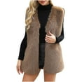 thumbnail image 2 of Ounisa Womens Winter Vest Waistcoat Faux Fur Overcoat Jackets Thickened Warm Solid Color Stand Collar Sleeveless Outerwear Top, 2 of 7