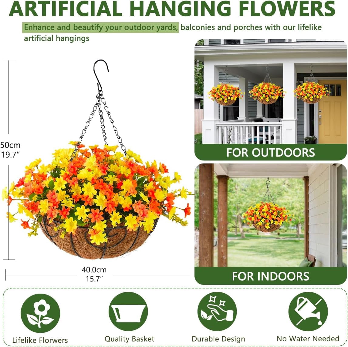 Artificial Hanging Flowers in Basket,Fake Daisy Plants Arrangement,inch Coconut Lining Basket Hanging Plant,Outdoor Indoor Patio Lawn Garden Porch Spring Decor (Dark Purple)