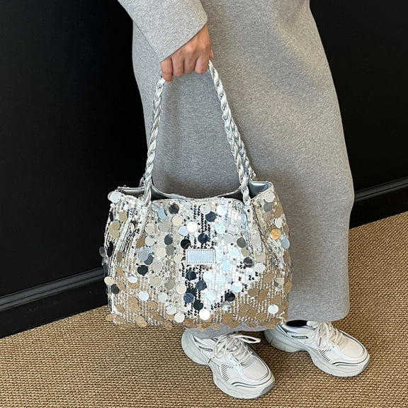 YZEGDCH Women Silvery Sequin Bag, Small Shoulder Tote, Sparkly Purse Clutch Handbags Evening Bag Party Bling Glitter Sparkle Sequin Purse, Best Birthday Valentines for YZEGDCH Women Mom Girlfriend