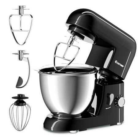 Stainless Steel Food Mixers Costway Electric Food Stand Mixer 6 Speed 4.3Qt 550W Tilt-Head Stainless Steel Bowl ()