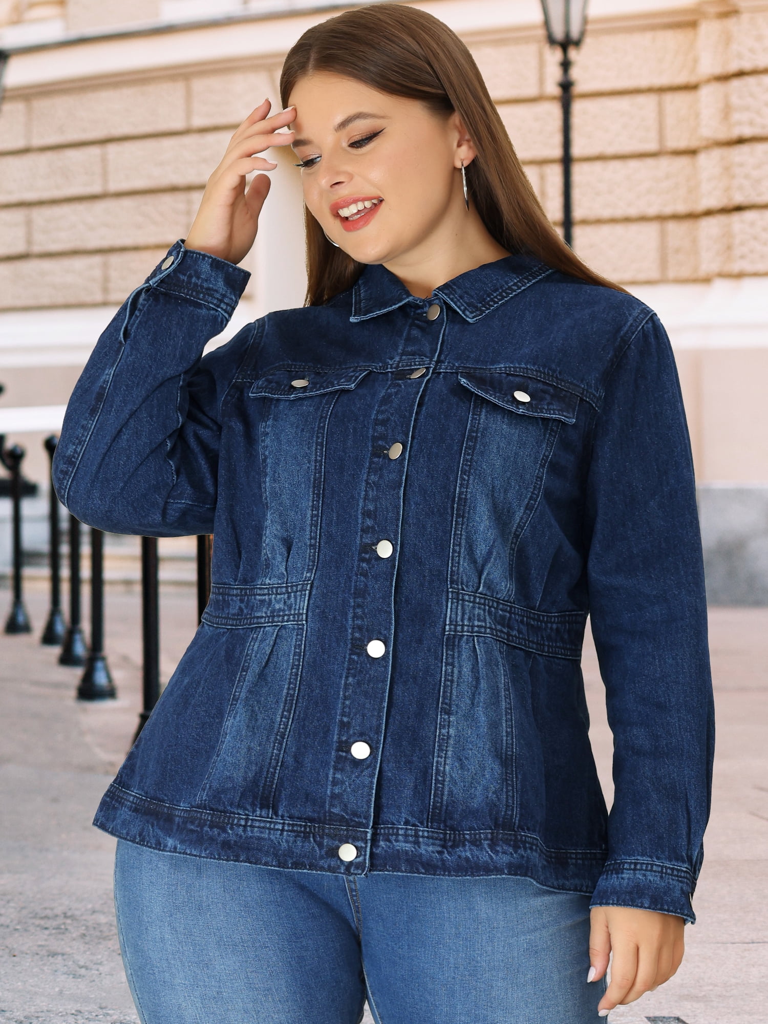 DARING DIVA Women's Plus Size Button Washed Front Loose Jean Jacket 6X Dark Blue
