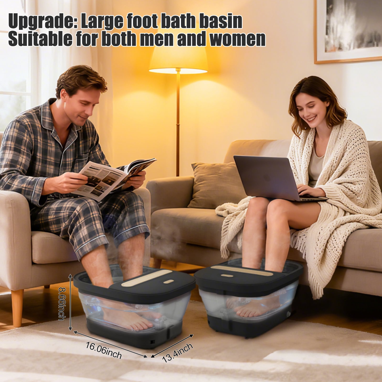 Collapsible Foot Spa Bath with Heat and Massage Rollers,Bubbles, Temperature Control, Remote Control, Pedicure Kit