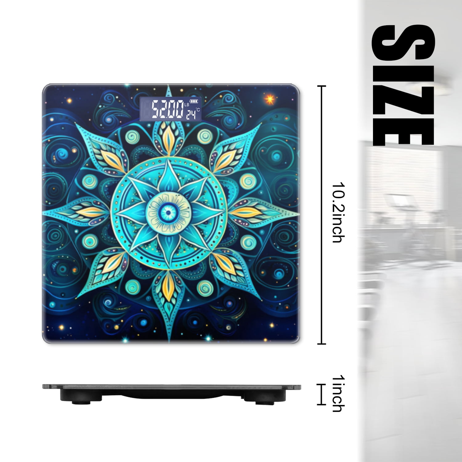 High Precision Body Weight Scale Smart Bathroom Scales with Large LCD Display(400lbs),Decorative for Bedroom-Mandala-Like Star With Swirls And Spirals