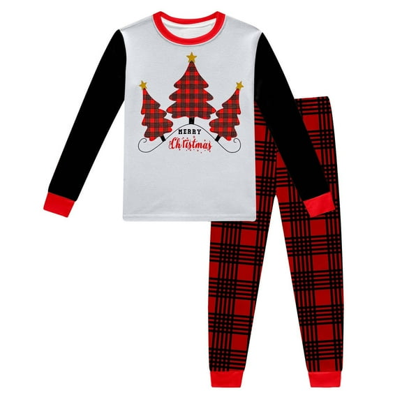 SonxaHe Toddler Girls Outfit Set Christmas Tree Long Sleeve Top Pants Child Holiday Family Cozy Sleepwear Party Outfits Red,Sized 2-3