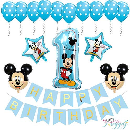 Be Happy Mickey Mouse 1st Birthday Decorations Banner Balloon For Birthday Party Decor Blue Walmart Com