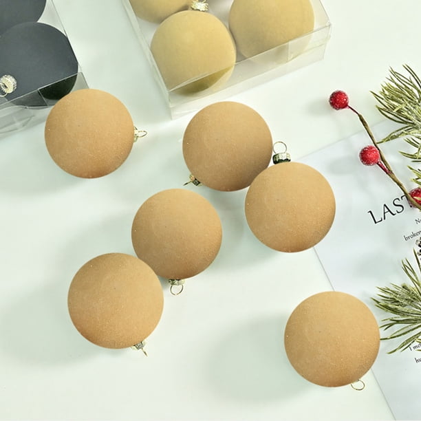 Bolas de adornos navideños de terciopelo flocada de 6 piezas - Decoración colgante de plástico marrón de 2,4 pulgadas para árbol, corona y guirnalda